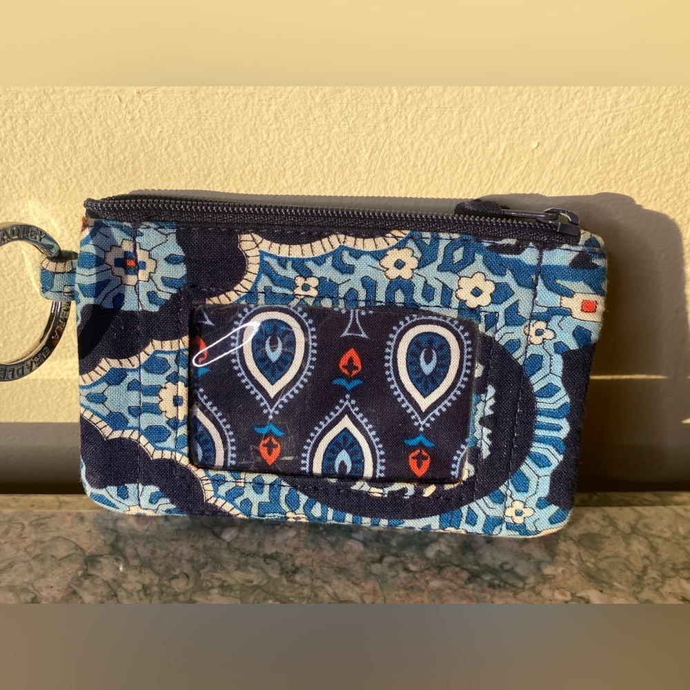 Vera Bradley Blue Patterned ID Keychain Zip Wallet